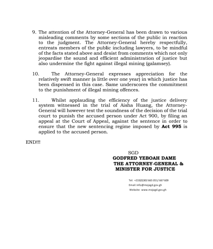 We’re going to Appeals Court to seek harsher sentence for Aisha Huang - Attorney-General