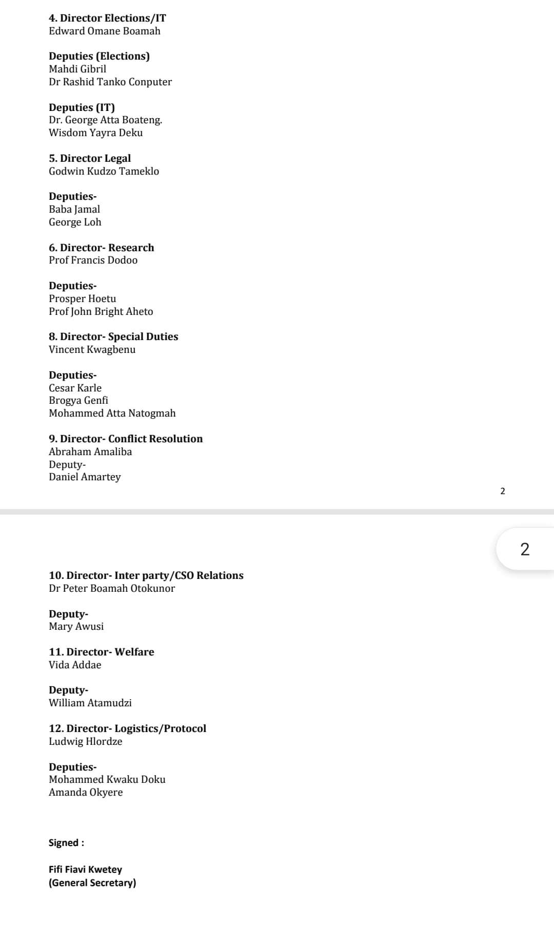 NDC announces new appointments to key party positions