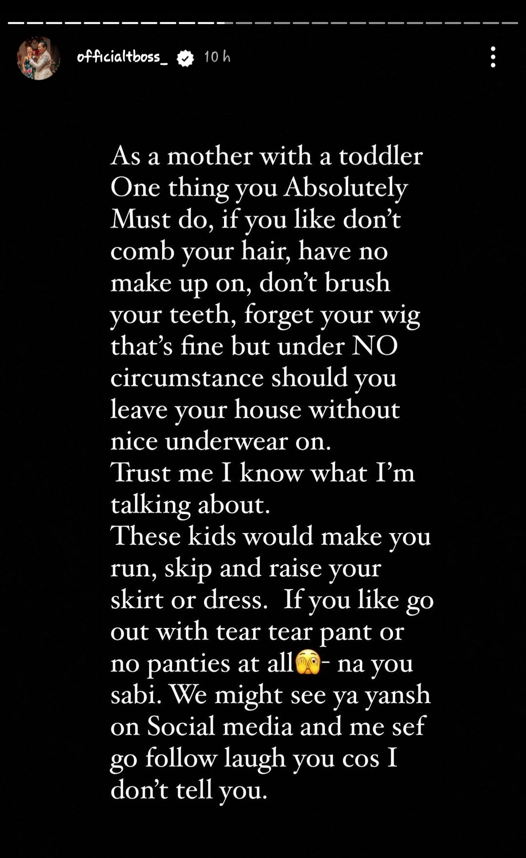 Tboss's story [Instagram]