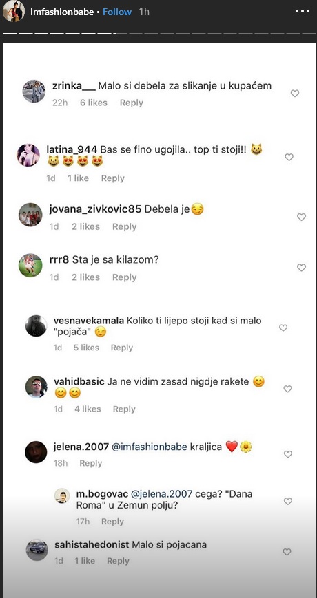 Komentari ispod Dunjine slike u kupaÄem