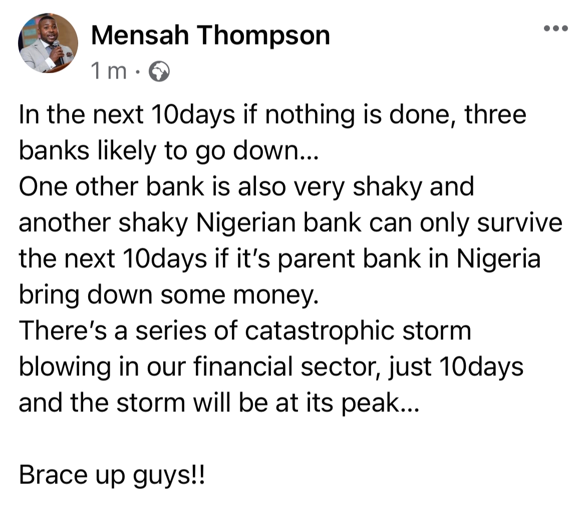 3 banks likely to collapse in the next 10 days if... — ASEPA boss reveals