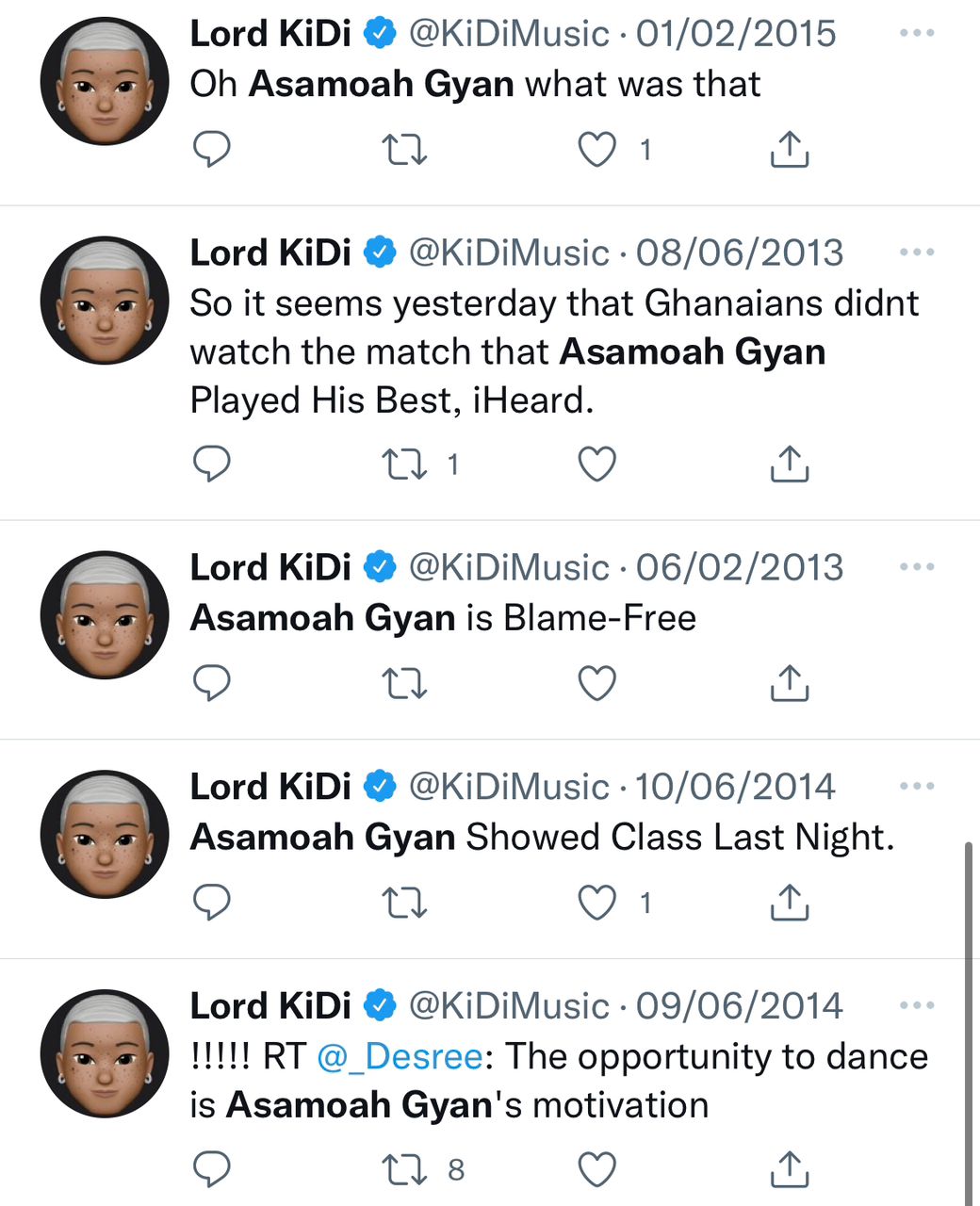 KiDi's old tweets about Asamoah Gyan