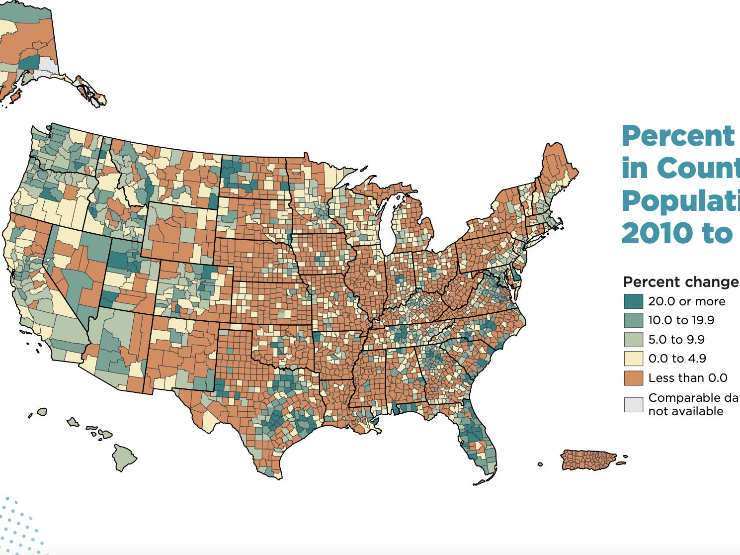 This striking US Census map shows how widespread the population declines in  rural areas have become in the last decade | Business Insider Africa