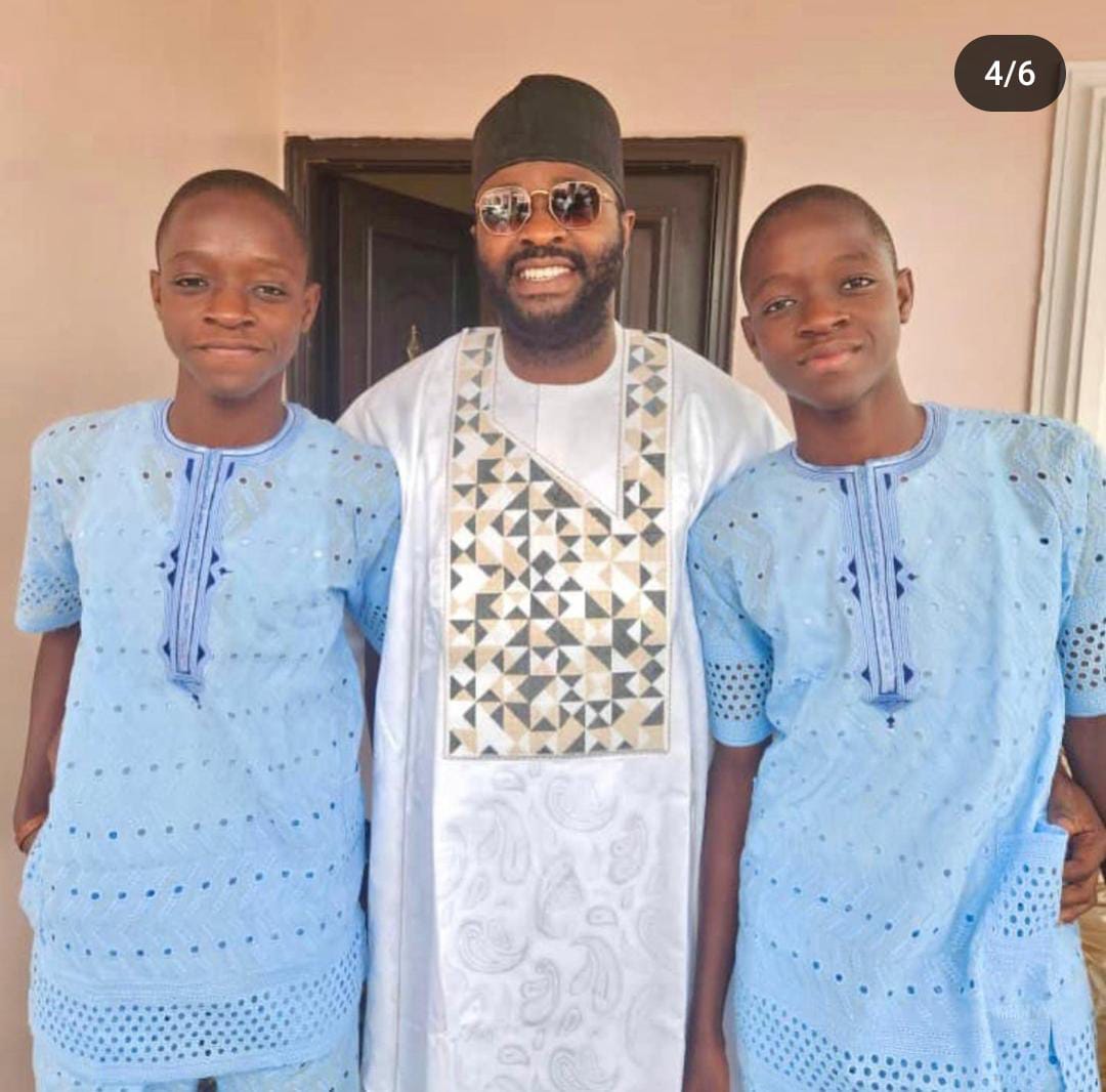 Femi and his sons during the Eid Mubarak celebration [Instagram/Femi Adebayo salami]