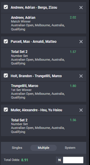 Bet9ja odds for the Australian Open ATP qualifiers