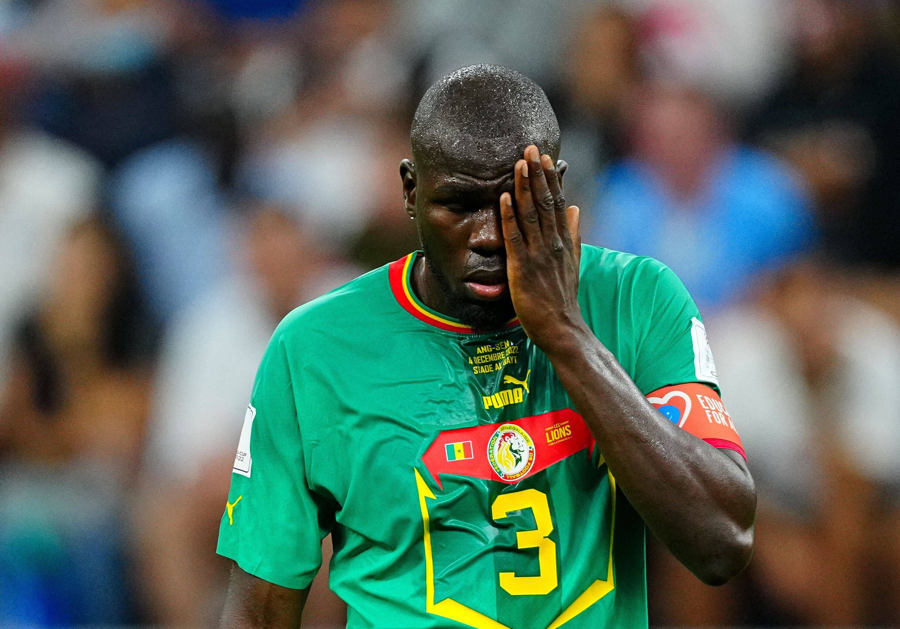 Kalidou Koulibaly of Senegal looks dejected England v Senegal on December 4, 2022.