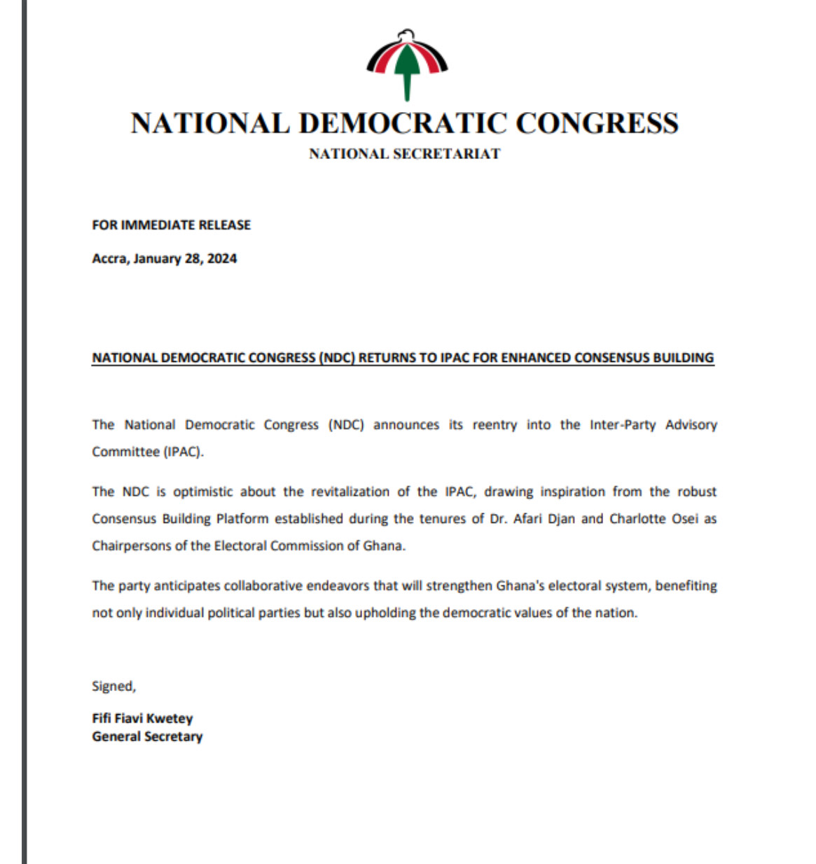 NDC rejoins IPAC since last meeting in 2020