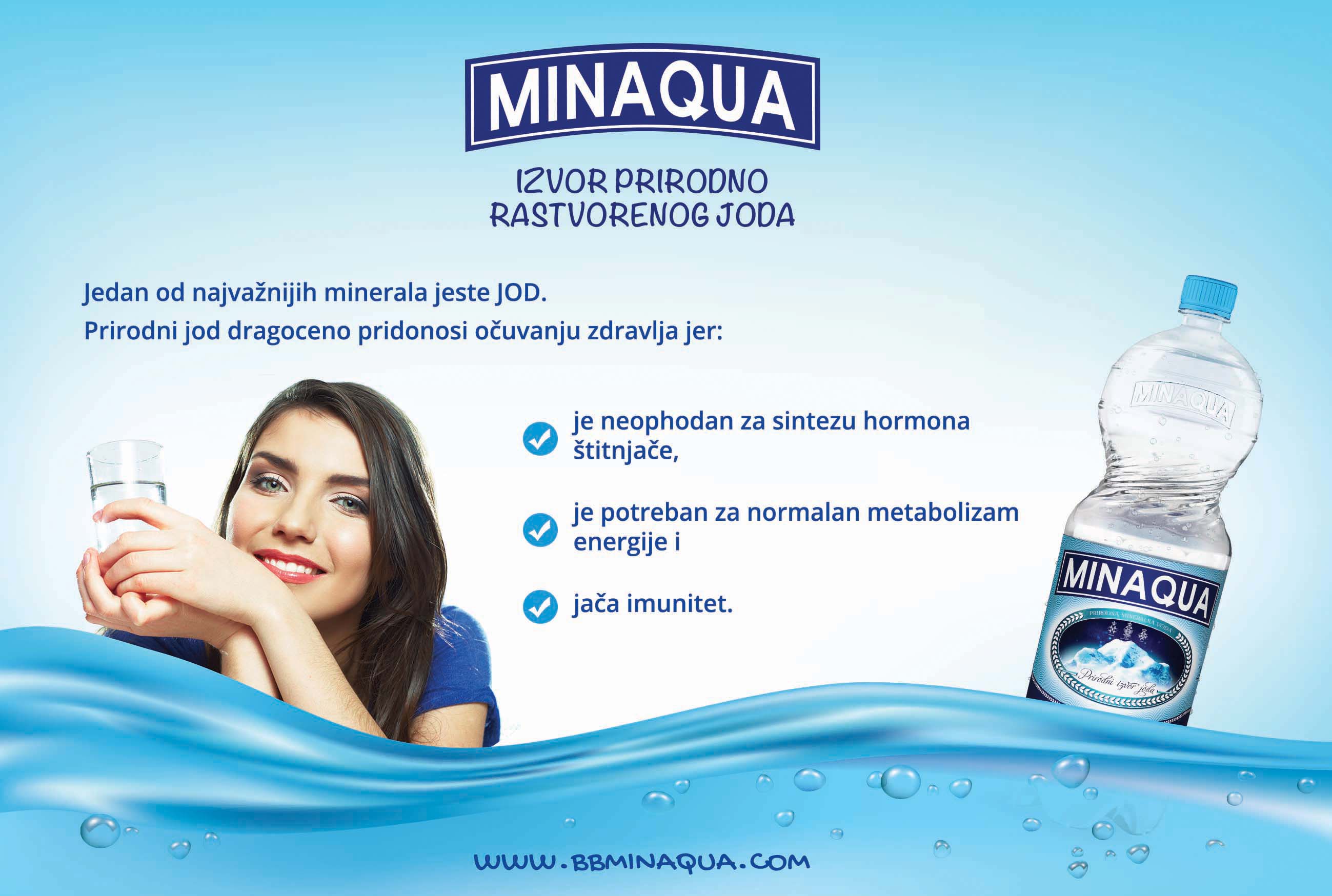 MINAQUA PREPUNA JODA Sa samo dve čaše mineralne vode Minaqua podmirite  svoje dnevne potrebe!