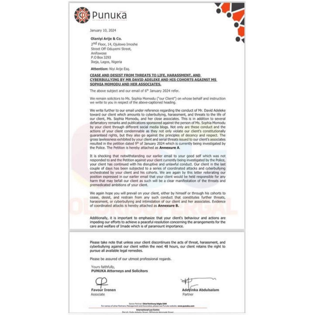 The document drafted by Momodu's lawyers