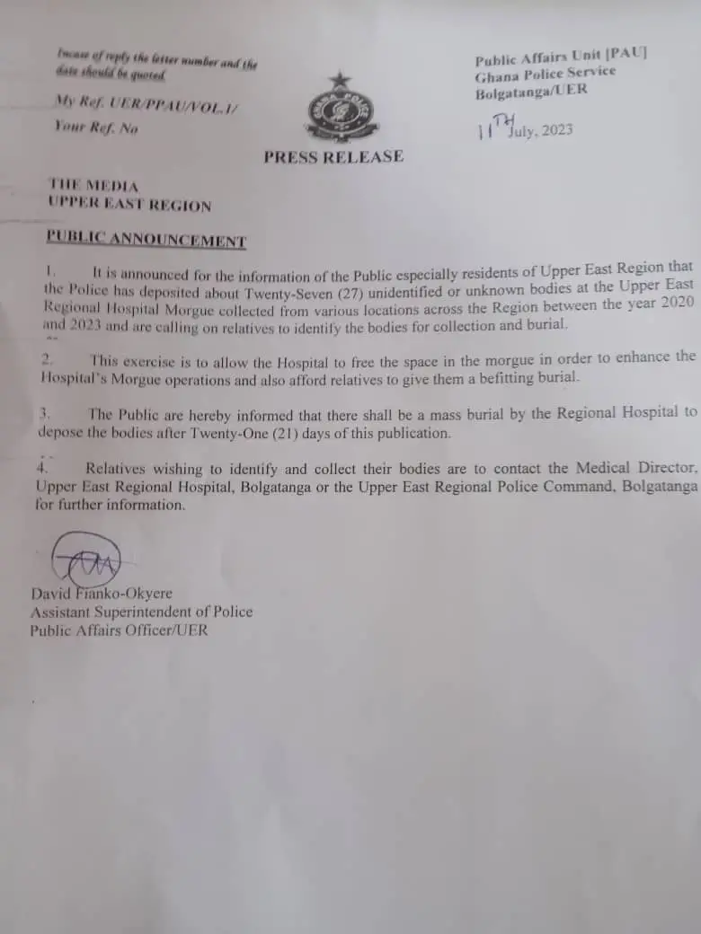 Come and pick up your dead relatives or we do mass burial – Police to public