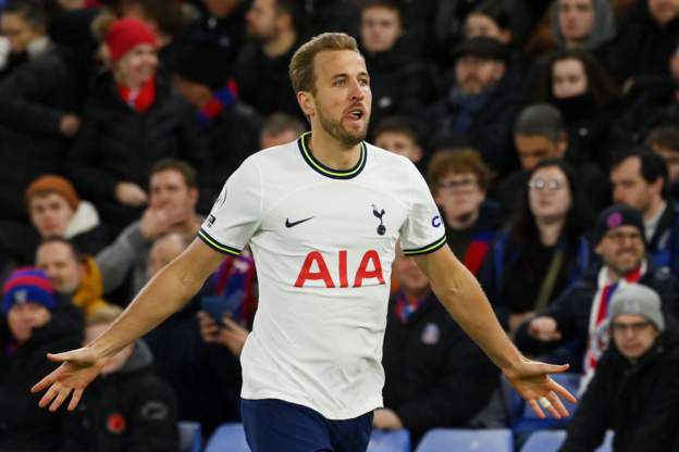 Harry Kane celebrates after opening the scoring for Tottenham against Crystal Palace