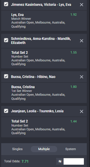 Bet9ja odds for the Australian Open WTA qualifiers