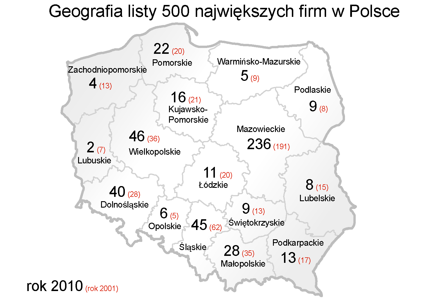 Geografia największych polskich firm według Listy 500 (MAPA) - Forsal.pl