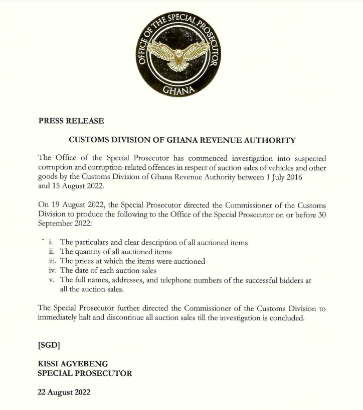 Special Prosecutor to investigate auction of vehicles since  2016