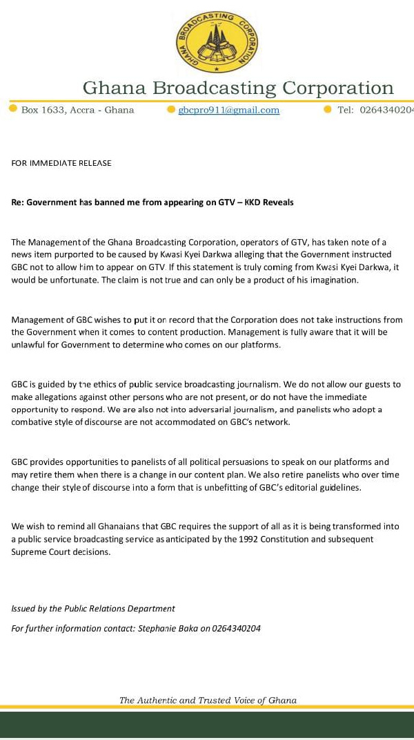 GBC's Press Statement on KKD's allegation