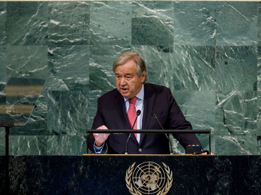 United Nations Secretary General Antonio Guterres said global efforts to tackle the climate crisis are falling