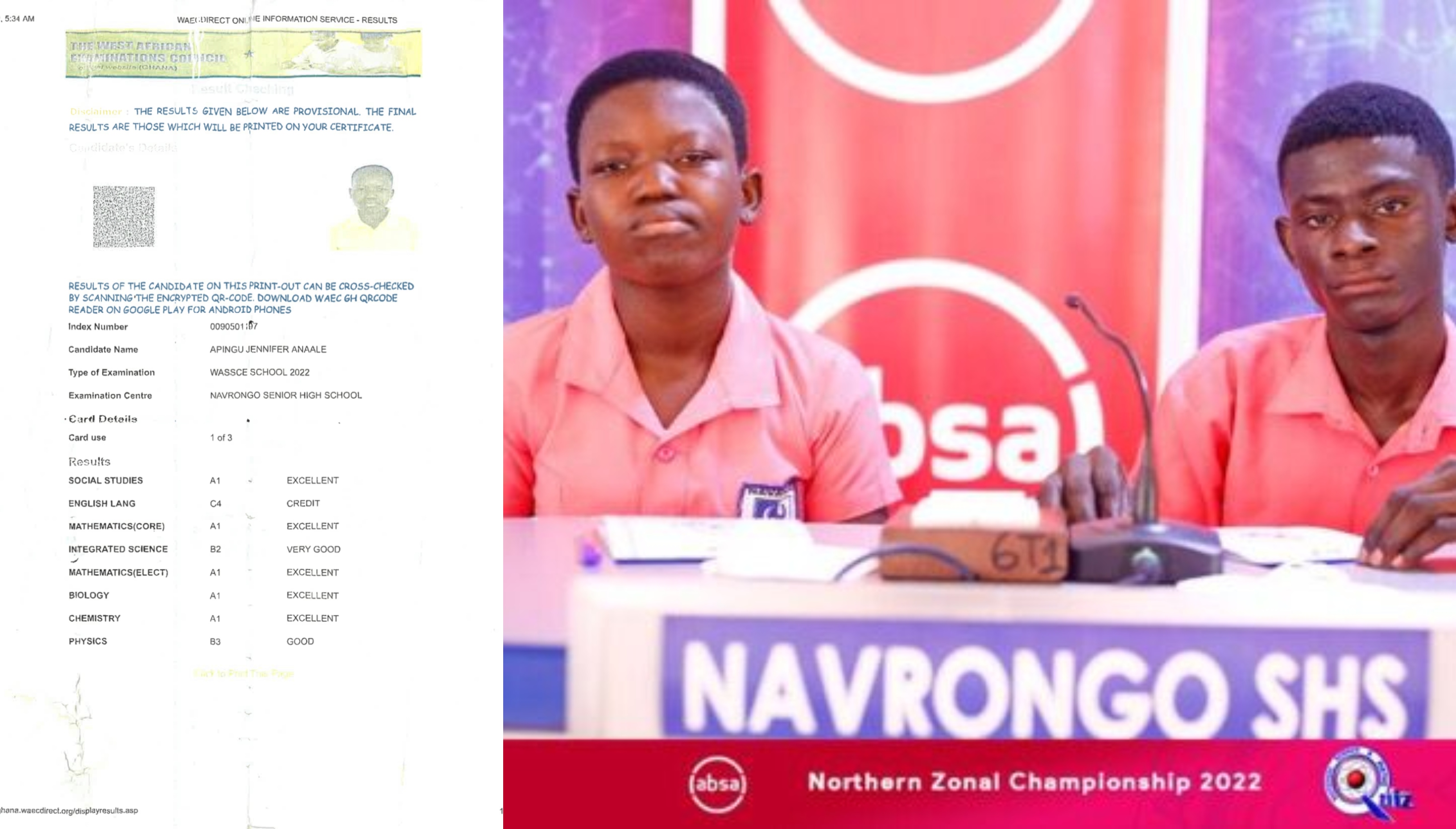 Female SHS graduate who took part in NSMQ works in drinking spot, can\'t go to university