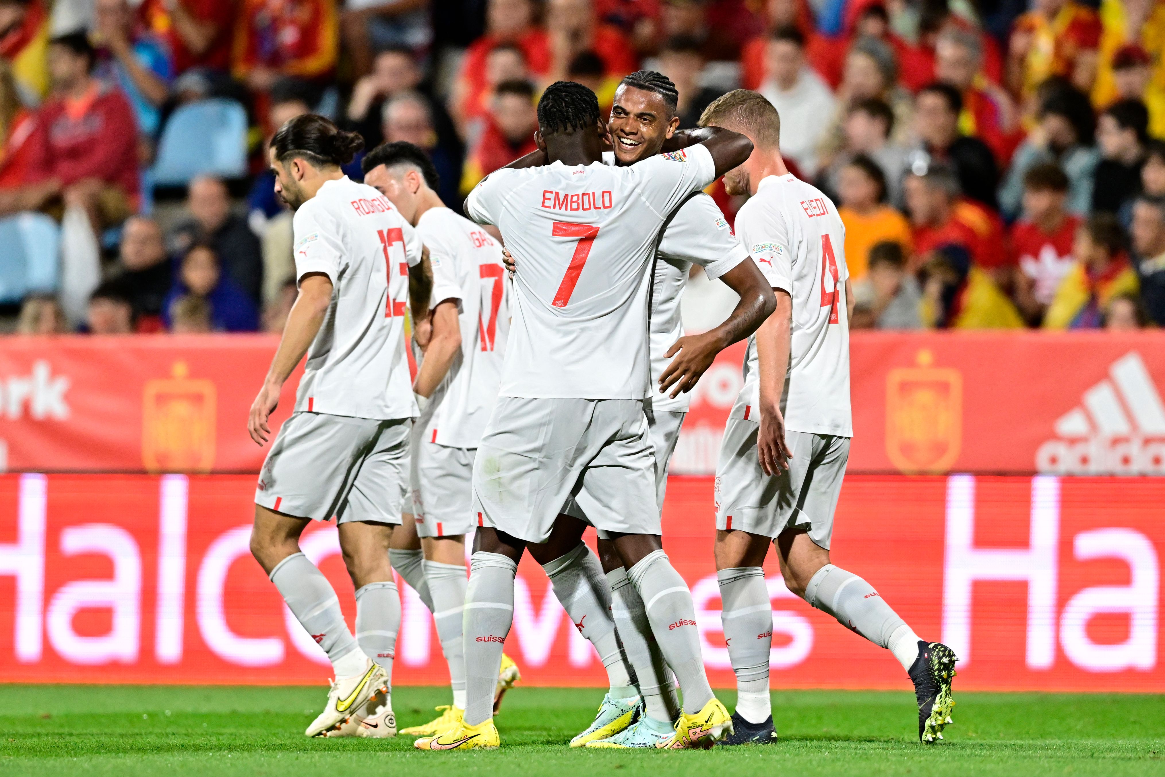 Manuel Akanji scored for Switzerland in the first half against Spain 