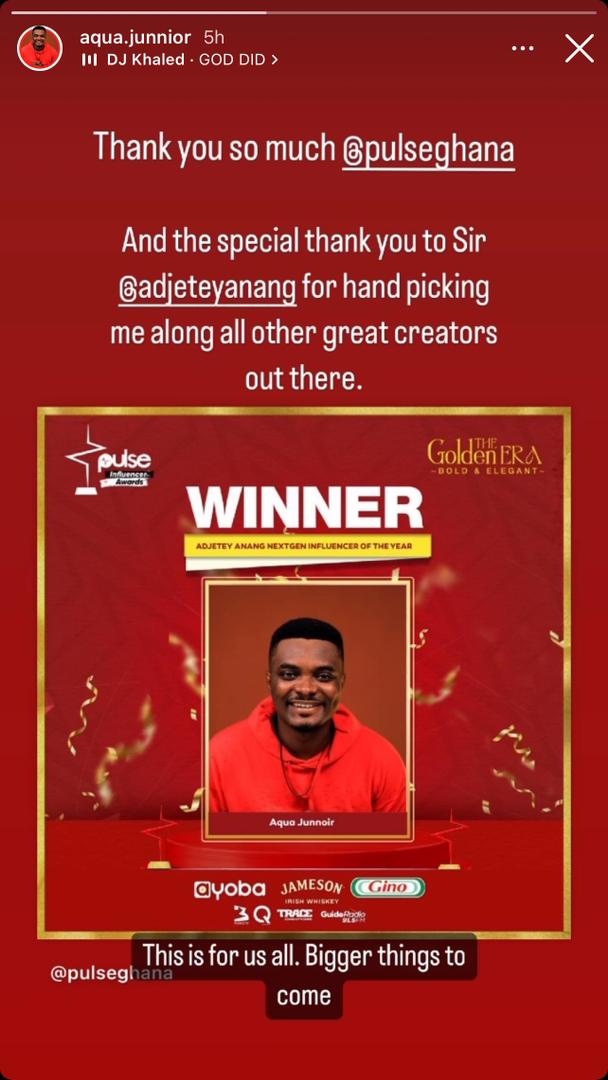Aqua Junnior wins the inaugural Adjetey Anang NextGen Influencer Award