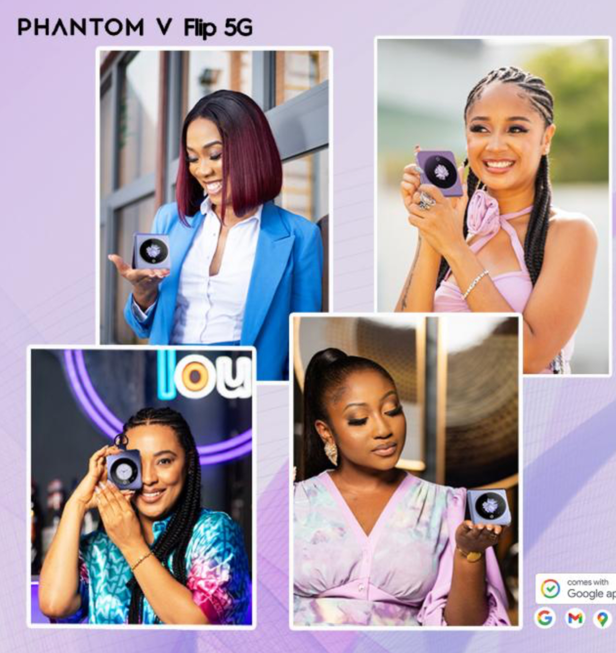 Sister Derby, Niki Samonas, Anita Akuffo, and Juliet Bawuah marvel at innovation of TECNO\'s PHANTOM V Flip