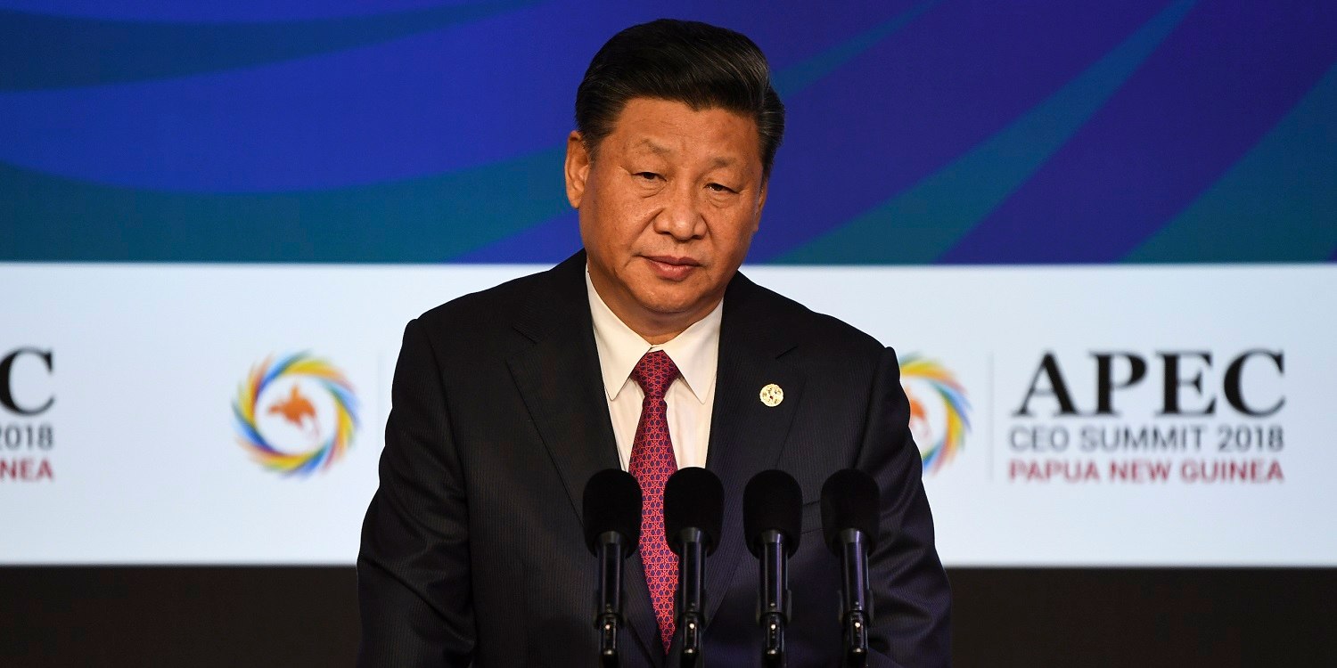The Chinese President of the People's Republic of China, Xi Jinping, speaking at the APEC CEO Summit, November 17, 2018 in Port Moresby, Papua New Guinea. Pacific Explorer is one of three Carnival Australia cruise ships currently providing delegate accommodation and conferencing facilities to support PNG's hosting of APEC 2018. (James D. Morgan/Getty Images for Carnival Australia)