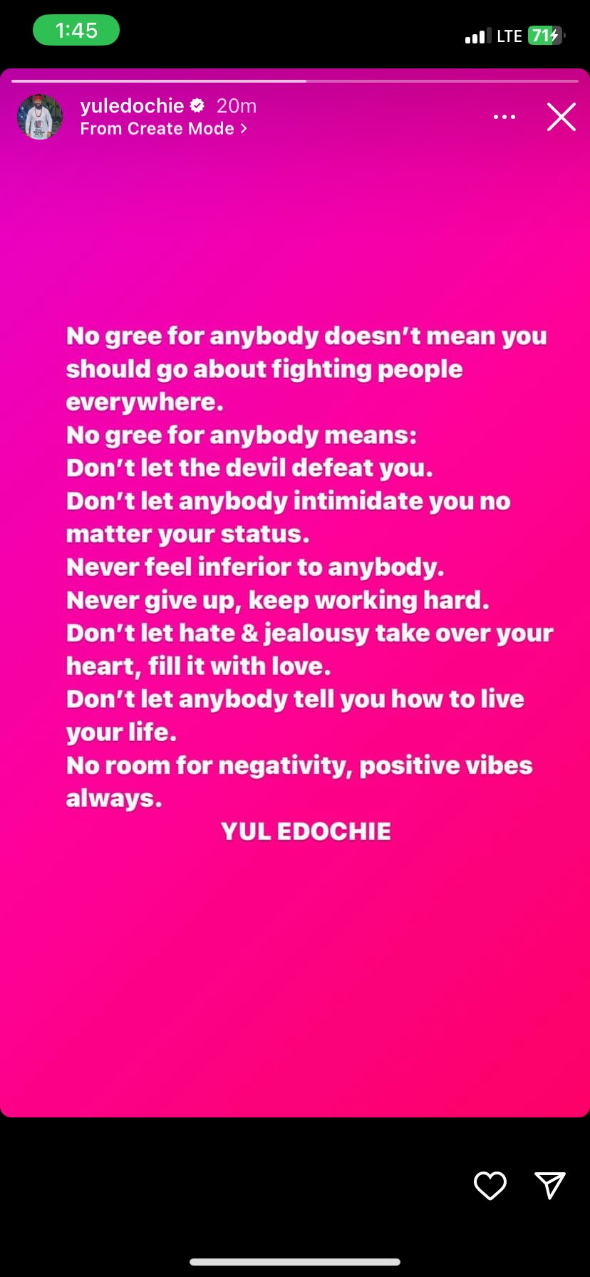 Yul Edochie's words of encouragement. [Instagram/Yul edochie]