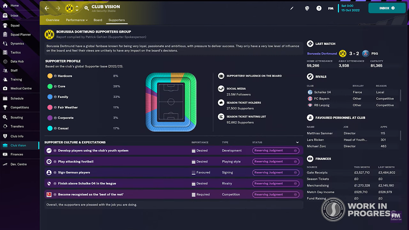 The improved Fans confidence interface in FM23