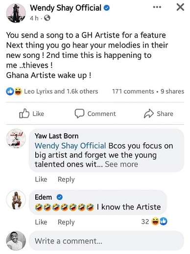 \'Thieves!\' - Wendy Shay angrily calls out colleagues for stealing her melodies