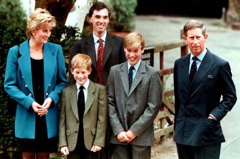 Princess Diana, Prince Harry, Prince William and Prince Charles at Eton.