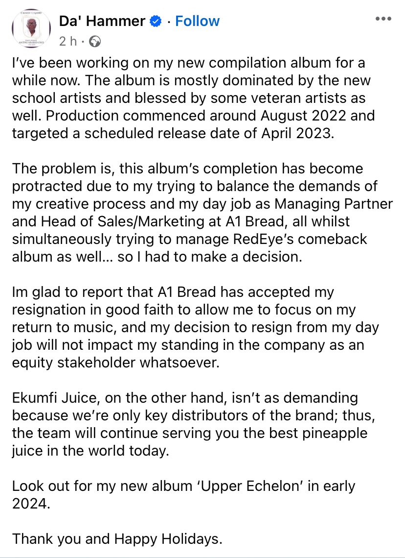 Da’ Hammer quits A1 Bread role announces musical comeback with ‘Upper Echelon’