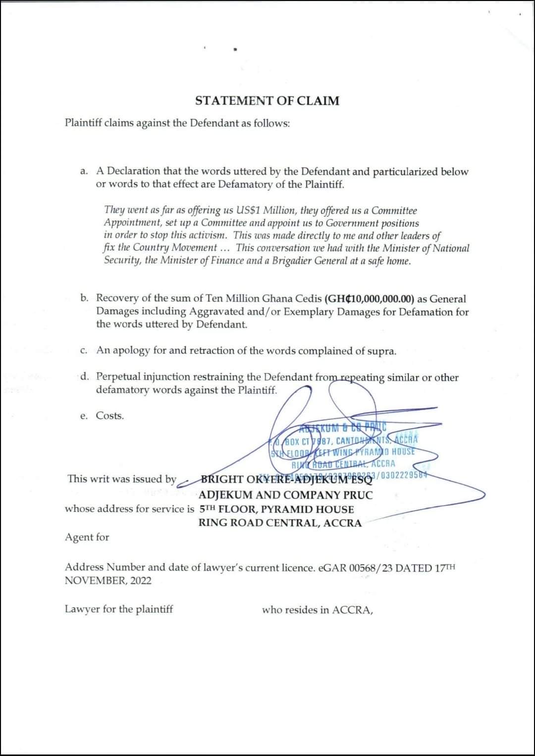 National Security Minister sues Barker-Vormawor for ¢10m defamation