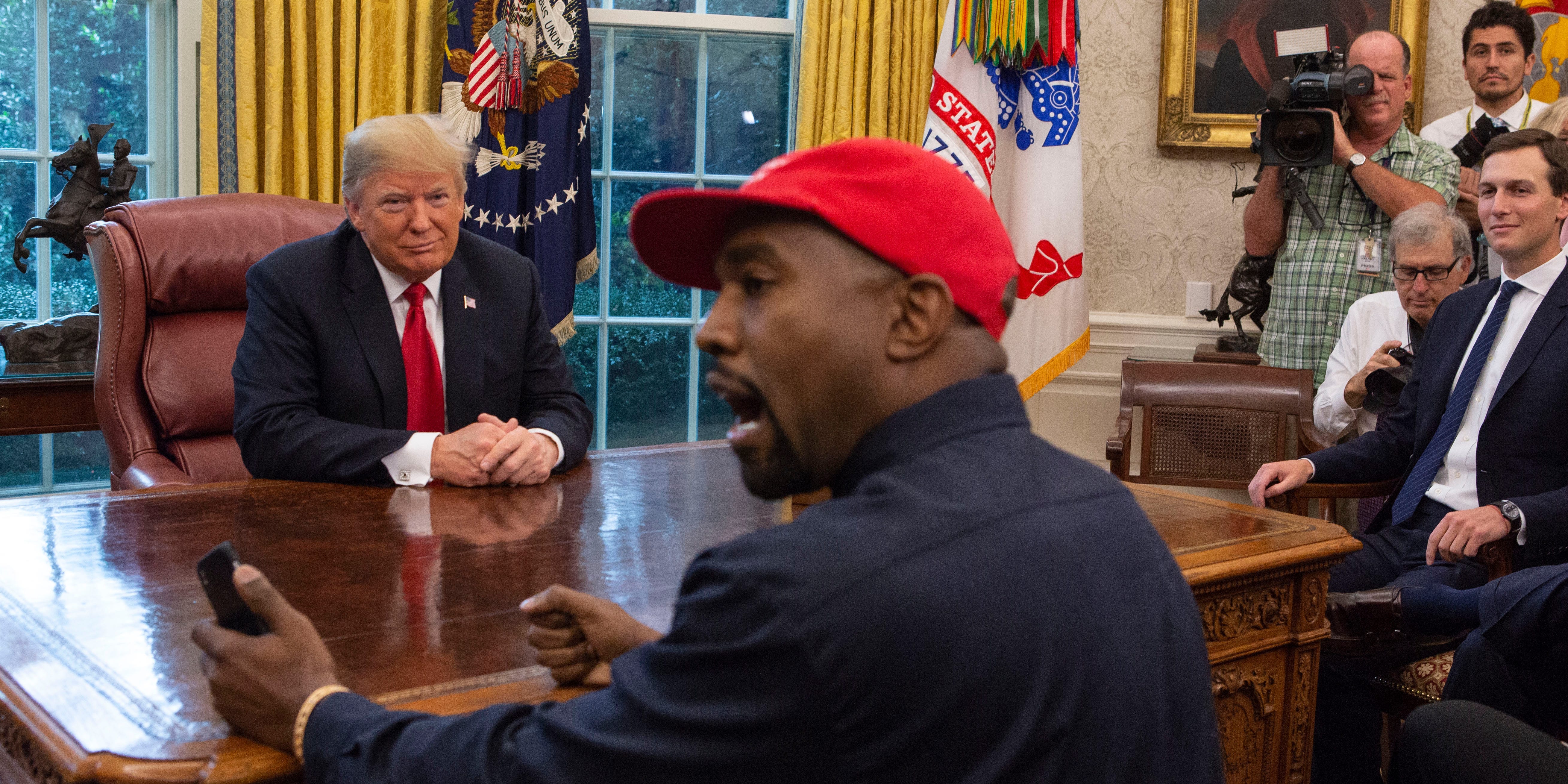 President Donald Trump meets with rapper Kanye West at the White House on October 11, 2018. 