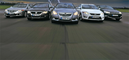 Opel Insignia kontra Honda Accord, VW Passat, Ford Mondeo i Citroen C5 -  Oto piorunujące uderzenie Opla