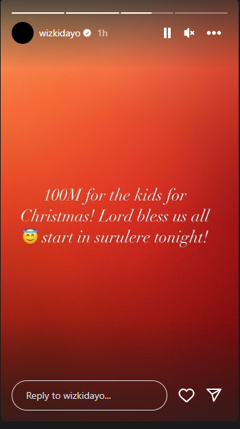 Wizkid's post announcing his charity [Instagram/Wizkidayo]