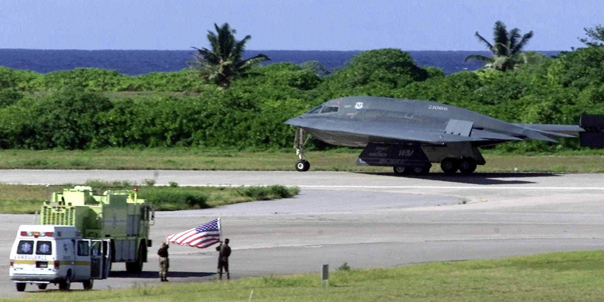 A US B-2 Spirit bomber in Diego Garcia October 8, 2001.