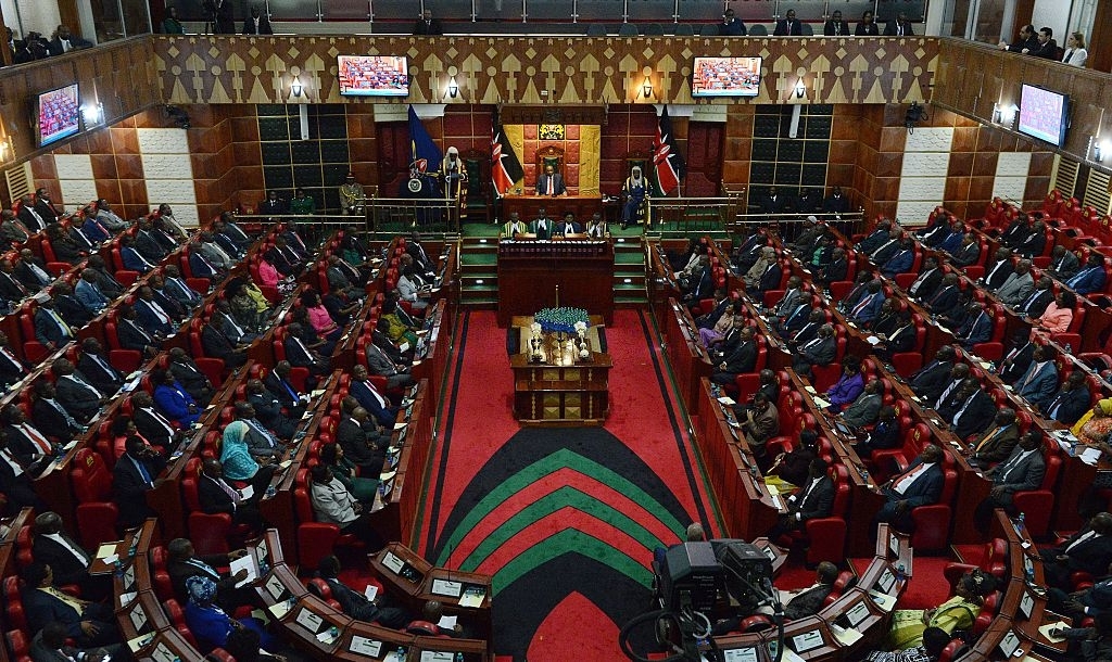 A general view taken on March 26, 2015 in Nairobi shows the Kenyan parliament, as President Uhuru Kenyatta addresses two Houses the Senate and the National Assembly. President Kenyatta's speech comes against the backdrop of rising corruption and insecurity in the country. AFP PHOTO/SIMON MAINA (Photo credit should read SIMON MAINA/AFP via Getty Images)