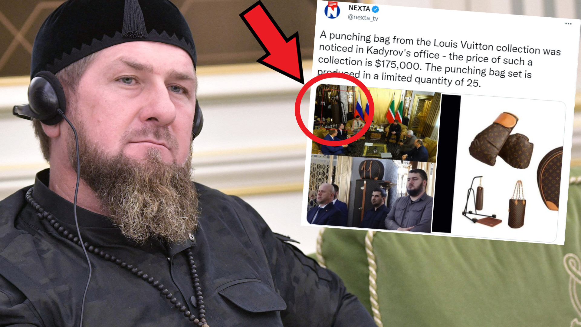 NEXTA on X: A punching bag from the Louis Vuitton collection was noticed  in Kadyrov's office - the price of such a collection is $175,000. The  punching bag set is produced in