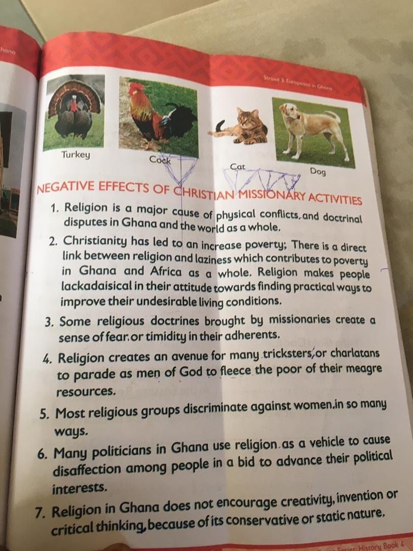 Ghanaians angry as textbook approved for class 4 pupils blames Christianity for poverty
