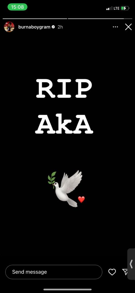 Burna Boy's Instagram Story February 16, 2023