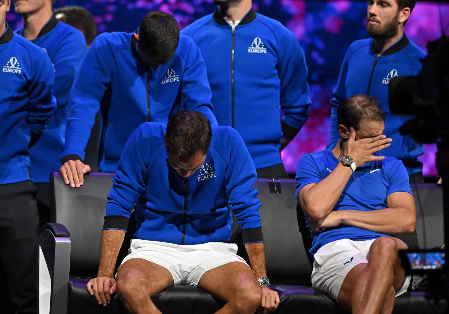 Roger Federer, Novak Djokovic, Rafael Nadal all crying at Federer's farewell