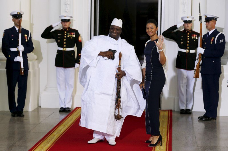 Gambia's President Yahya Jammeh and his wife Zineb Jammeh arrive for the official U.S.-Africa Leaders Summit dinner at the White House in Washington, in this August 5, 2014 file picture. REUTERS/Larry Downing/Files