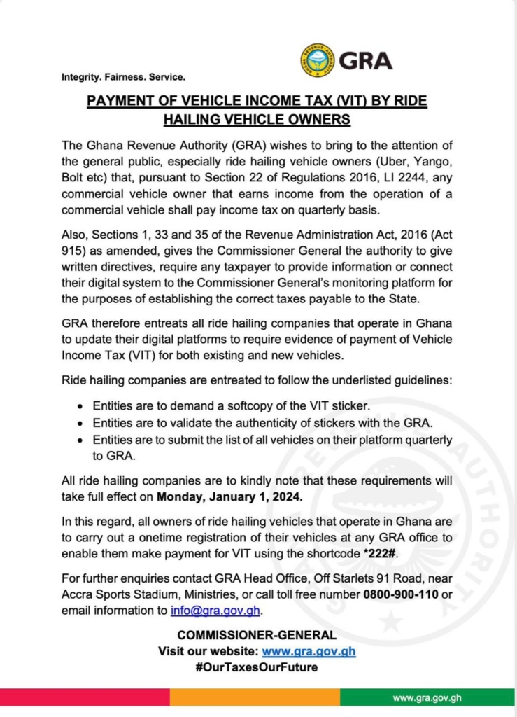 Uber, Bolt, Yango set to pay Value Income Tax starting January 1 2024