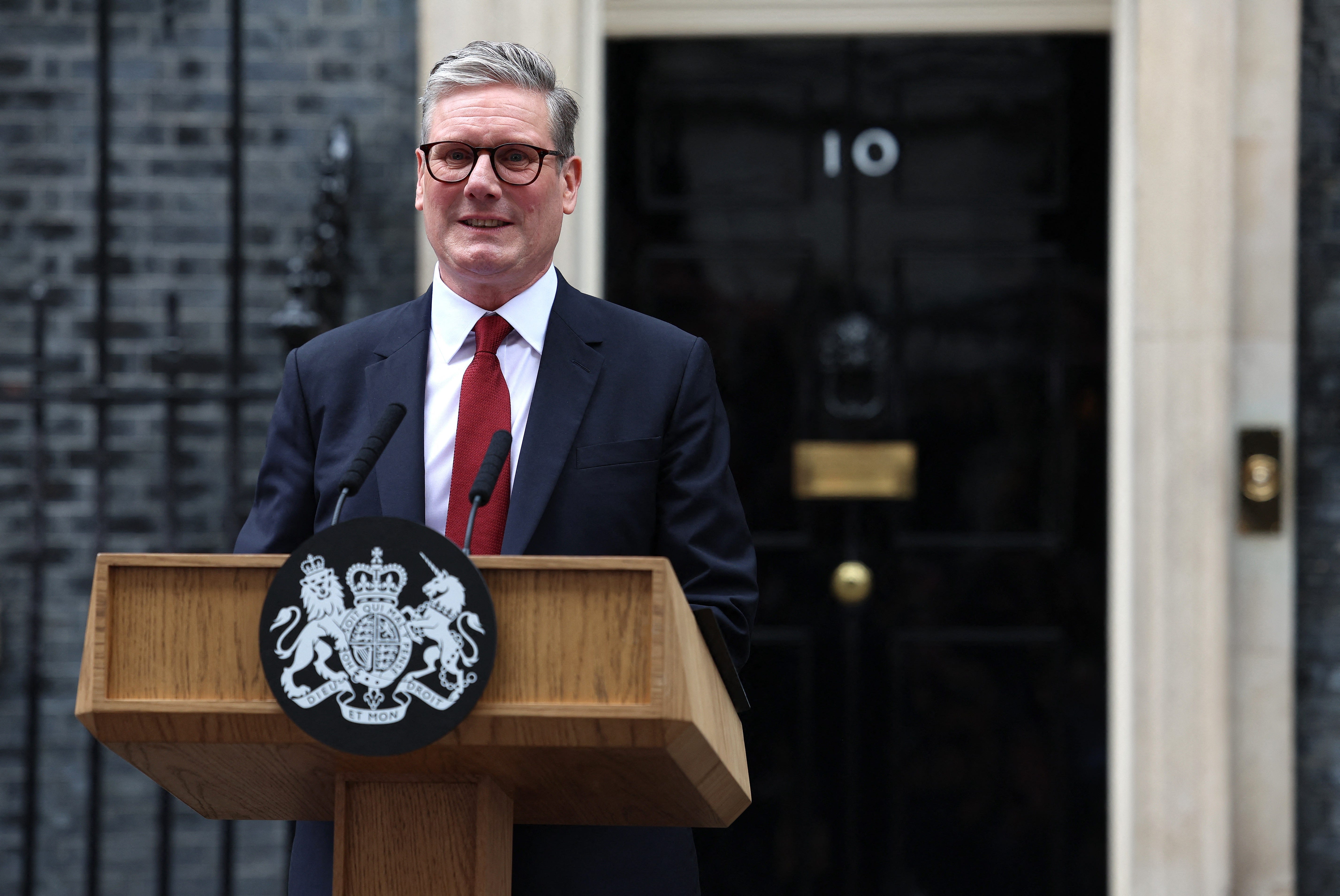 Britain's incoming Prime Minister Keir Starmer and leader of the Labour Party, addresses the nation after his general election victory, outside 10 Downing Street in London.Henry Nicholls/Getty Images