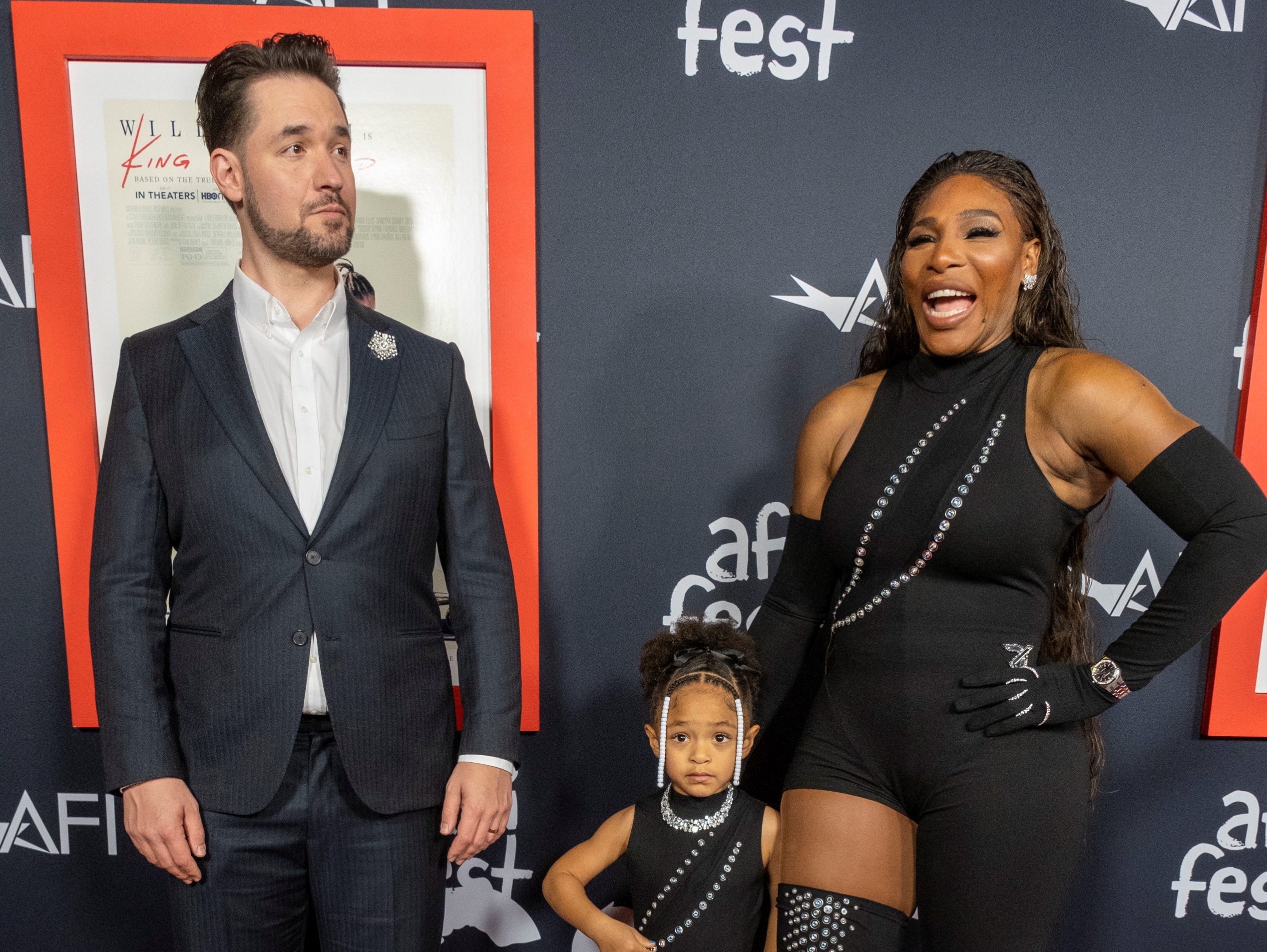 Alexis Ohanian (left), Olympia Ohanian (center), and Serena Williams.[Ringo Chiu/Reuters]