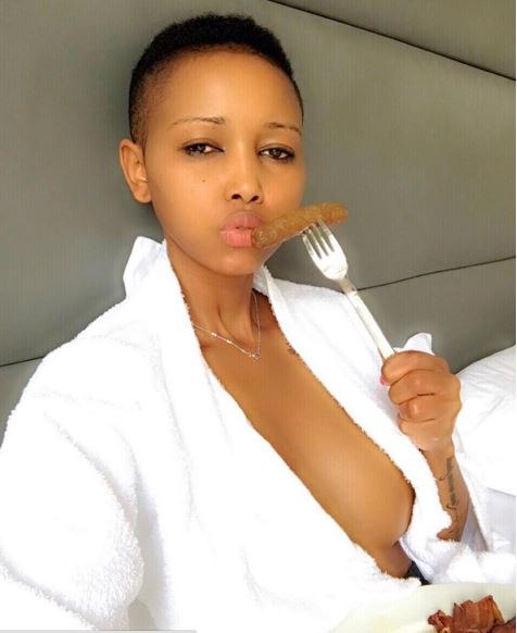 Kenyan socialite Huddah Monroe flashes sharp pointed boobs on