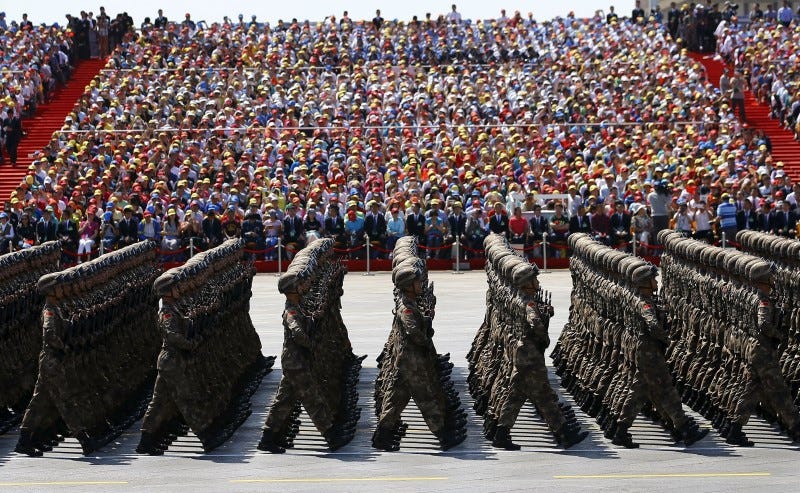 Soldiers of China's People's Liberation Army march during the military parade to mark the 70th anniversary of the end of World War Two, in BeijingThomson Reuters