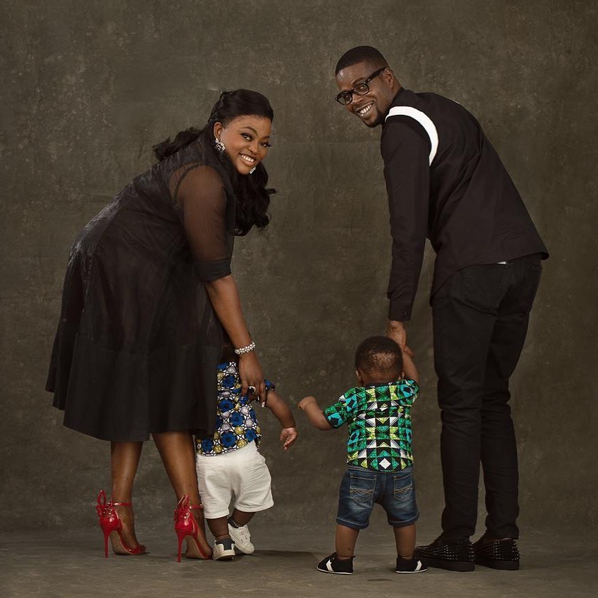 Funke Akindele and her then-husband, JJC Skillz with their twins [Instagram/JJCSkillz]