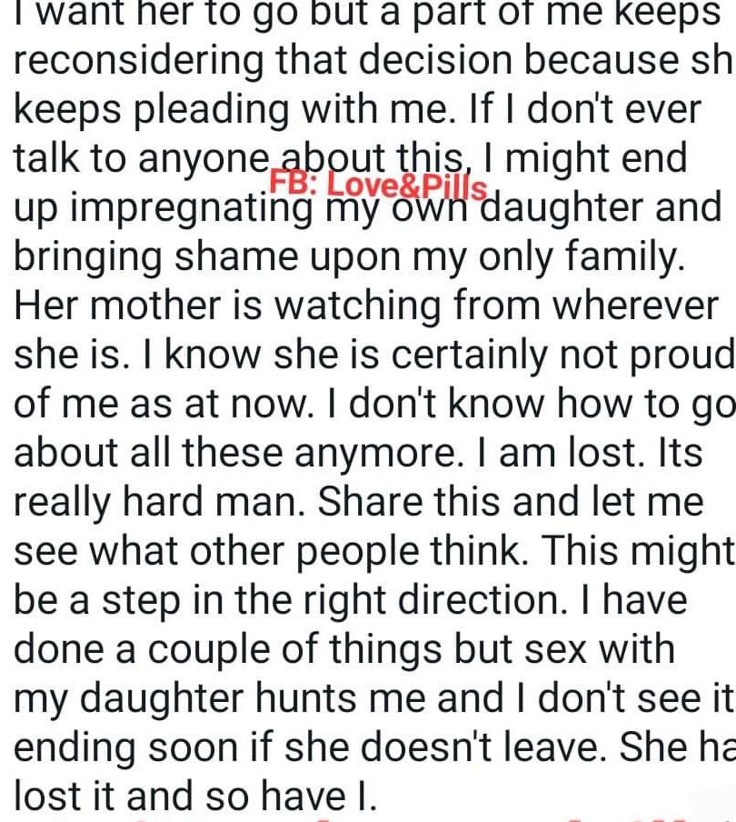 I'm struggling to stop having sex with my 20-year-old daughter - Suicidal man cries