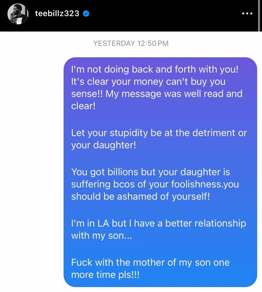 Teebillz's message to Davido