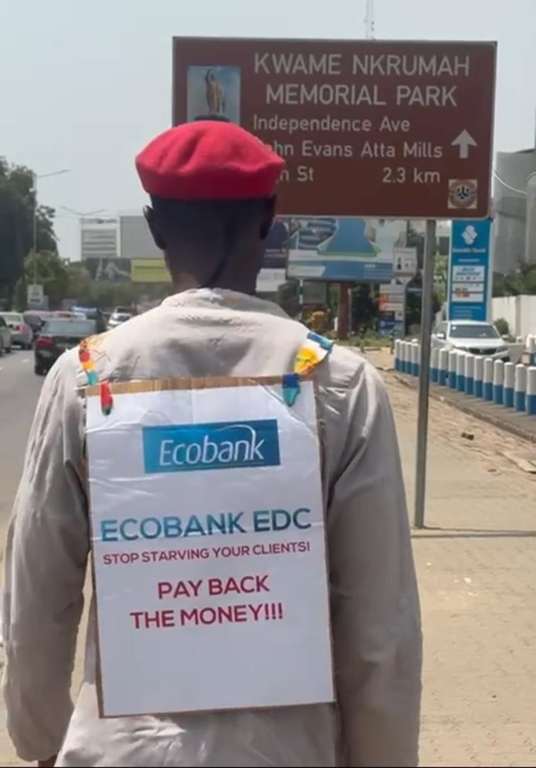 Ernesto Yeboah protests against Ecobank\'s delayed redemption payments to its EDC clients